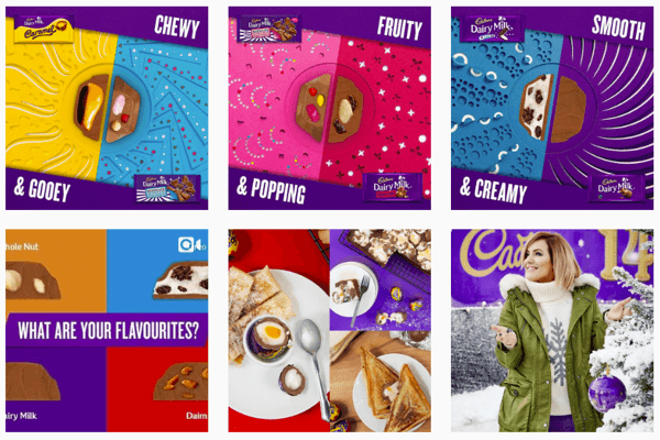 Cadbury'nin Instagram yayını, ikonik mor renklerine odaklanıyor.
