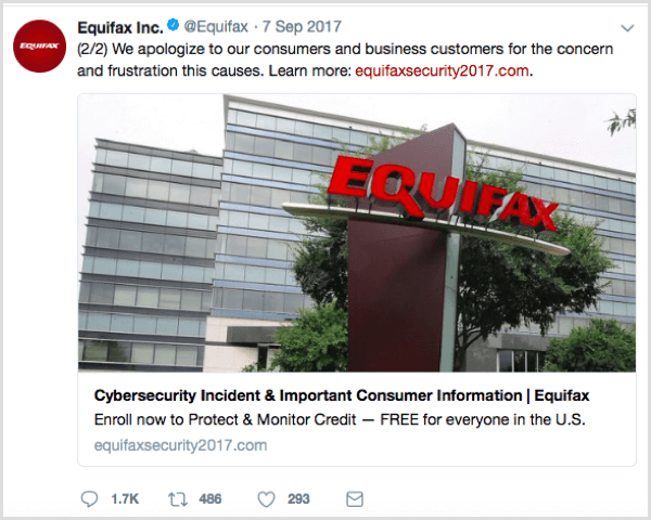 Doğru URL ile Equifax sosyal gönderi,