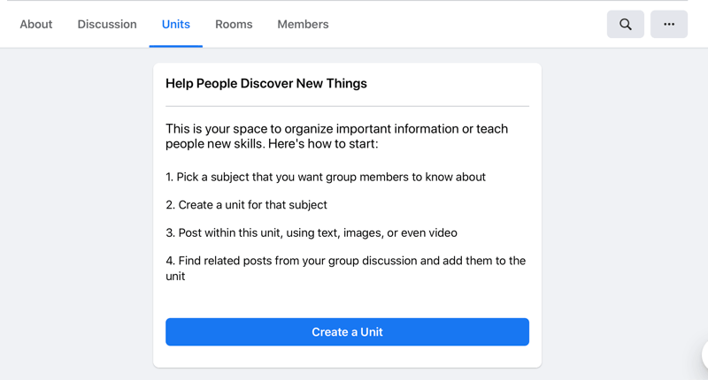 facebook birimlerinde bir birim oluşturma seçeneği bir birim sekmesi oluştur