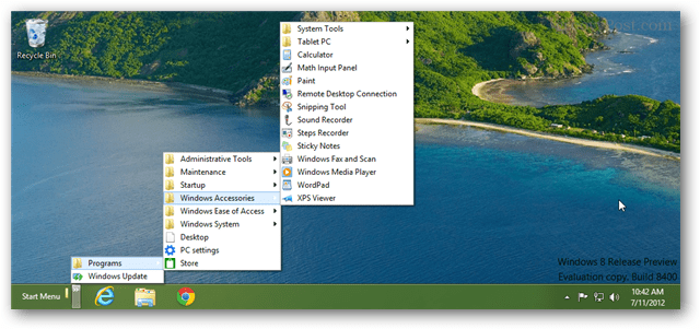 Araç Çubuğu ile Windows 8'de Hızlı Başlangıç ​​Menüsü Oluşturma