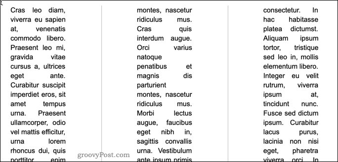 Üç sütunlu bir Google Dokümanlar belgesi