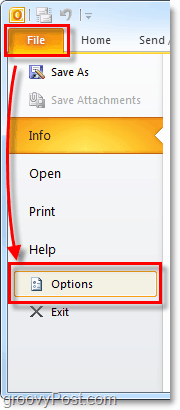 Outlook 2010 seçeneklerini aç
