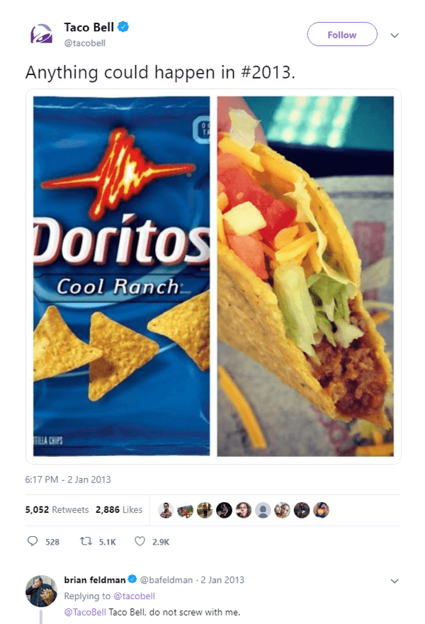 Doritos Locos Taco için orijinal teaser tweet'i.