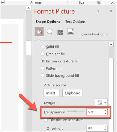 Bir PowerPoint şekli için değiştirilmiş şeffaflık düzeyi