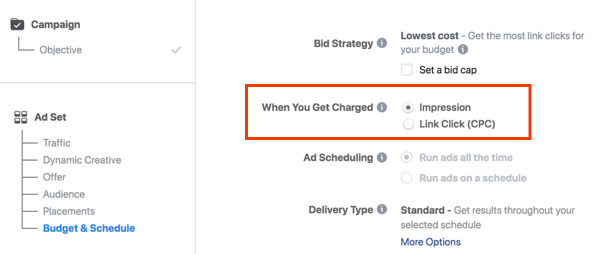 Facebook reklamlarınız için ne zaman ücretlendirildiğinize dikkat edin.