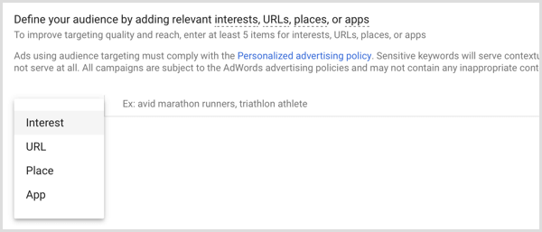 Google Adwords özel yakın ilgi alanı kitlesi oluşturur