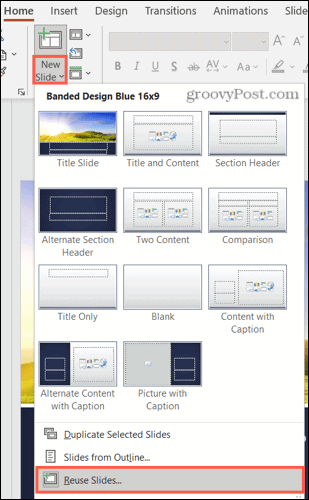 Yeni Slayt, Windows'ta PowerPoint'te Slaytları Yeniden Kullanın
