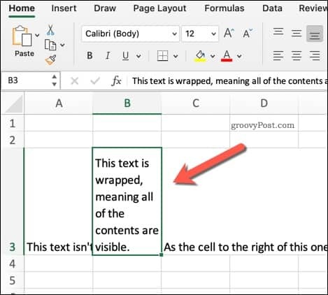 Excel'de Sarmalanmış Metin Örneği
