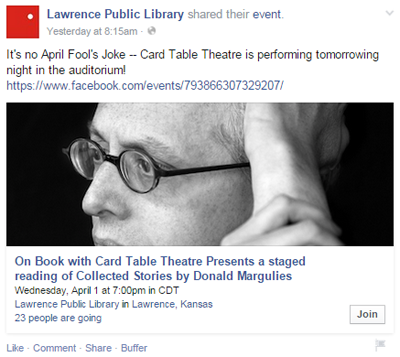 lawrence halk kütüphanesi etkinliği facebook gönderisi