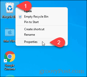 Windows 11'de masaüstü simgesini kullanarak Geri Dönüşüm Kutusu'nun özelliklerini alın