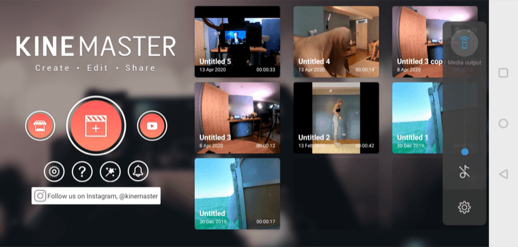 KineMaster mobil uygulaması için ana ekran