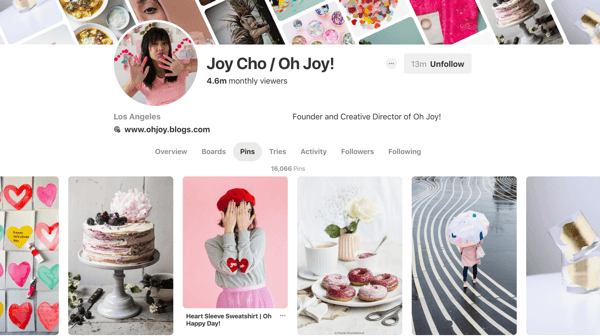 Pinterest erişiminizi nasıl artıracağınıza ilişkin ipuçları, örnek 6, Joy Cho Pinterest pimleri örneği