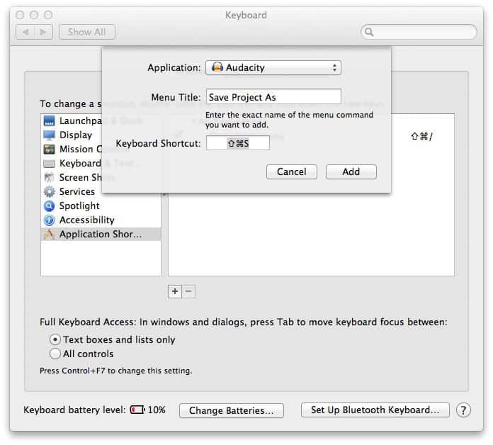 Herhangi bir Mac OS X Programında Klavye Kısayolu Oluşturma