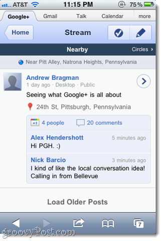 Google+ iPhone Web Uygulaması Ekran Görüntüsü Turu