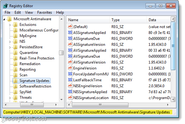 Windows 7 regedit'te doğru kayıt defteri anahtarını bulun