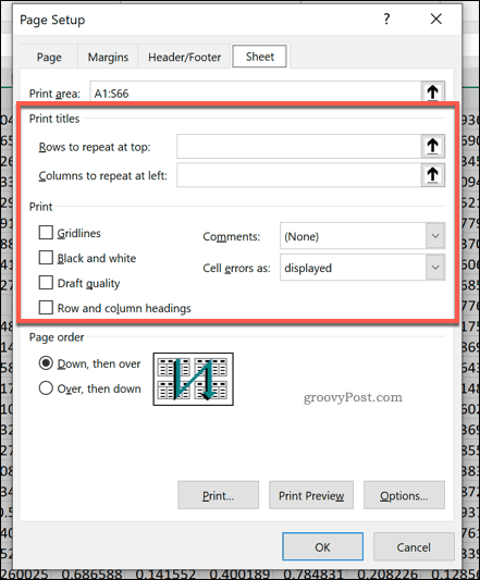 Excel'deki Sayfa Yapısı seçenekleri