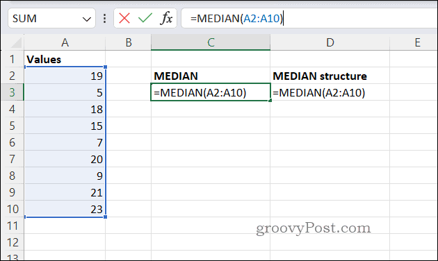 Excel'deki örnek ORTALAN formülü