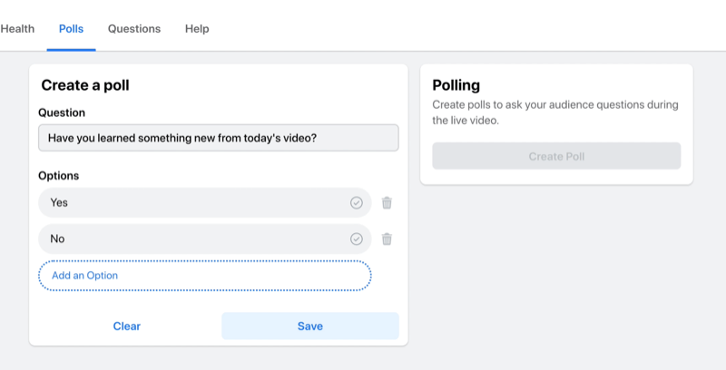 anket oluşturmak için facebook canlı yayın seçeneği