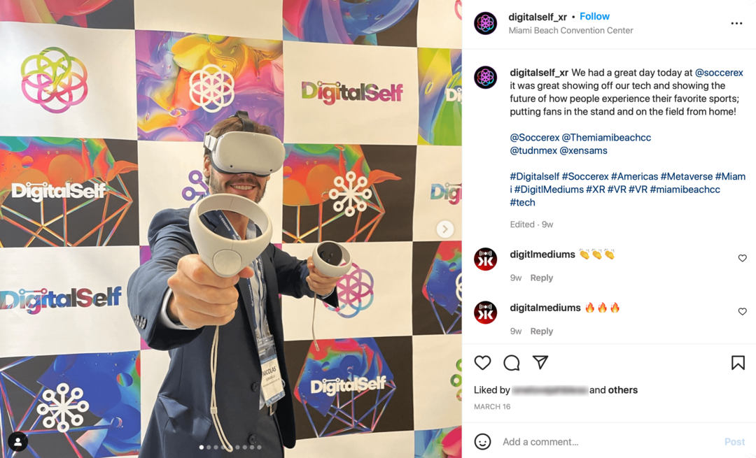 VR setinin fotoğrafıyla DigitalSelf Instagram gönderisinin görüntüsü