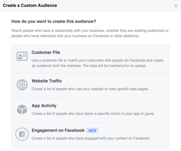 Facebook özel hedef kitlenizi nasıl oluşturmak istediğinizi seçin.