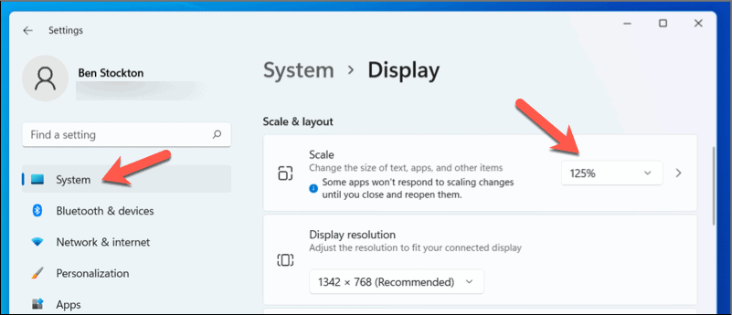 Windows 11'de ölçeği değiştirme