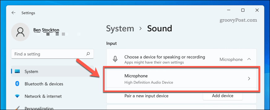 Windows 11 ses ayarlarında mikrofon cihazını açın