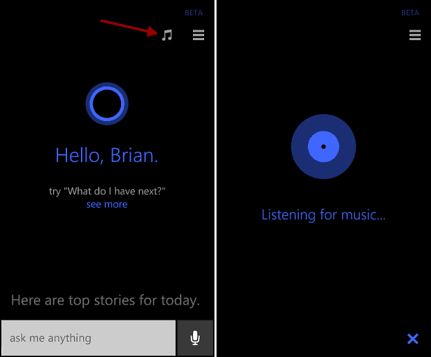 Şarkıları Tanımlamak için Windows Phone 8.1'de Cortana'yı kullanma