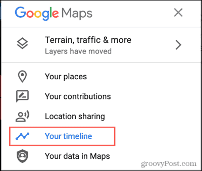 Google Haritalar Menüsü, Zaman Çizelgeniz
