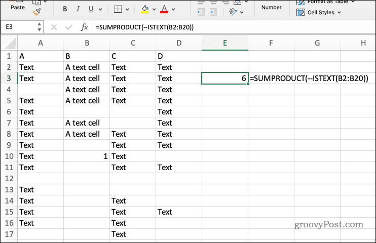 SUMPRODUCT'ı Excel'de ISTEXT ile kullanma