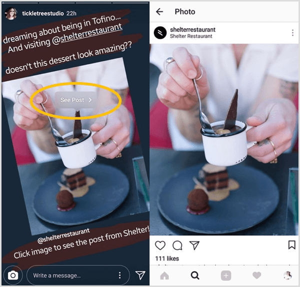 Yeniden paylaşılan bir Instagram gönderisine dokunun ve ardından doğrudan o kullanıcının orijinal gönderisine gitmek için Gönderiyi Görüntüle düğmesine dokunun.