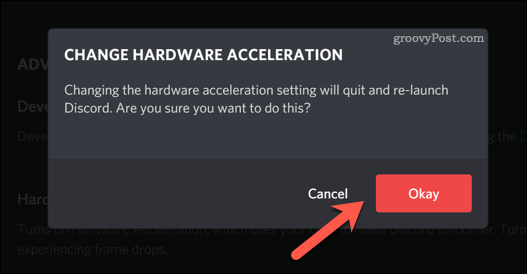 Discord'un donanım hızlandırma ayarlarındaki bir değişikliği onaylama