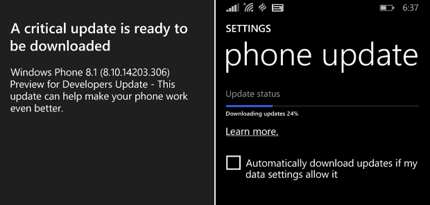 Windows Phone Güncellemesi
