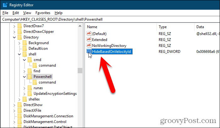 Windows Kayıt Defteri Düzenleyicisi'nde ShowBasedOnVelocityId anahtarını yeniden adlandırın