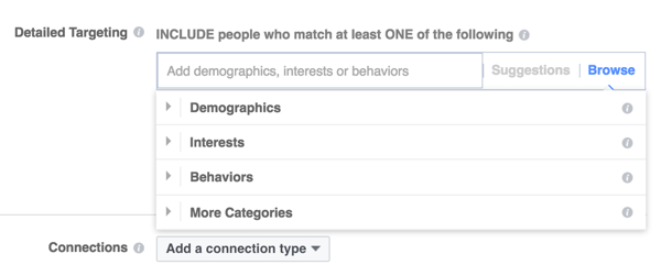 Facebook, üç ana hedefleme kategorisi sunar.
