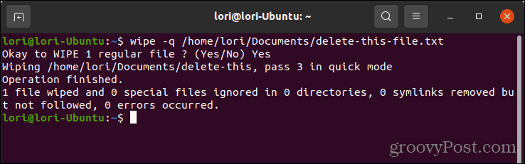 Linux'ta Hızlı Mod ile silme özelliğini kullanarak bir dosyayı güvenli bir şekilde silin