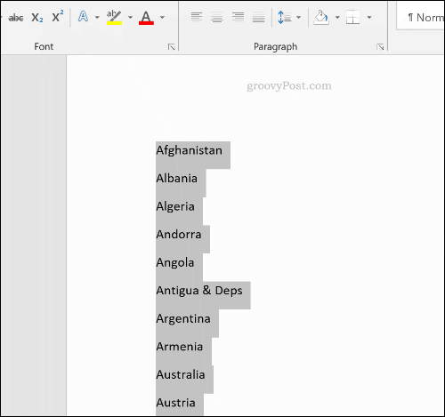 Microsoft Word'de sıralanmış bir liste