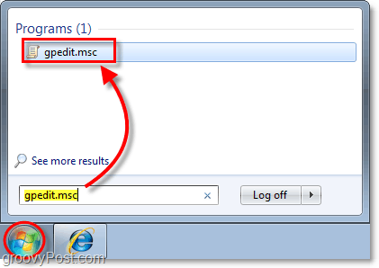 Windows 7 görev çubuğuna gpedit.msc yazın, pencere 7'deki yerel grup ilkesi düzenleyicisine nasıl erişilir