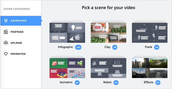 Biteable videonuza çeşitli animasyonlar ve video çekimleri ekleyebilirsiniz.