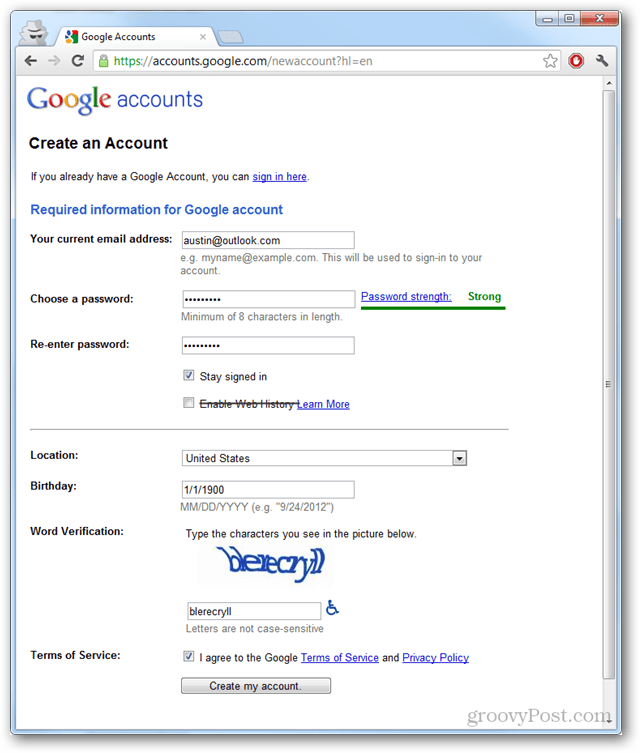 Google Hesabı Sans Gmail oluşturun
