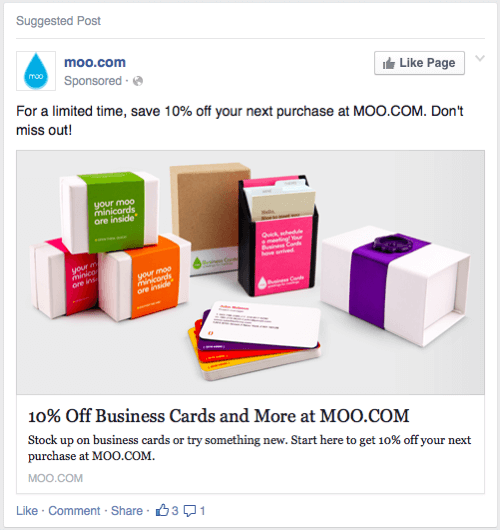 moo kartlar facebook reklamı örneği