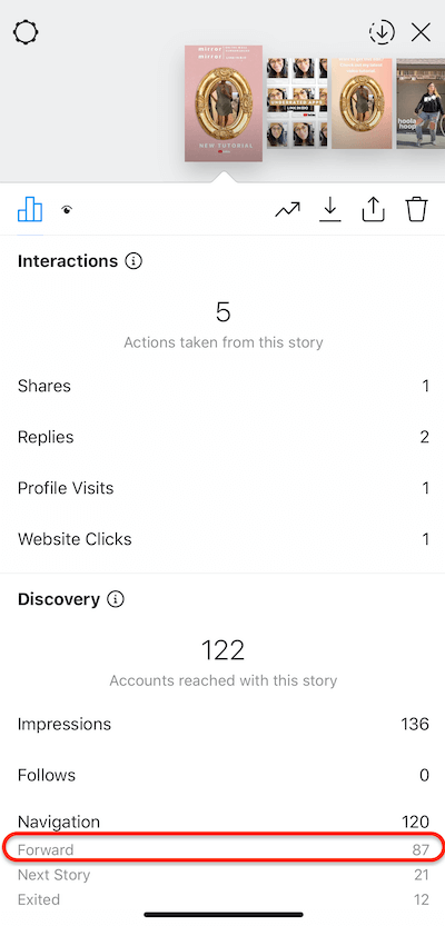 Hikayenizde ileriye dönük dokunmaları gösteren instagram hikayeleri verileri