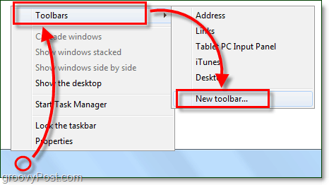 Windows 7'de yeni bir görev çubuğu araç çubuğu nasıl oluşturulur