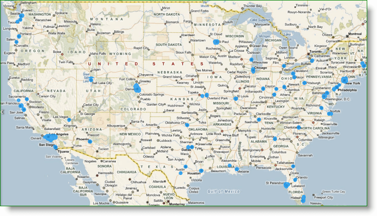 Bing Maps StreetSide ABD Kapsamı