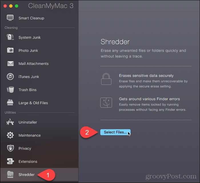 CleanMyMac 3'te Dosya Seç'i tıklayın