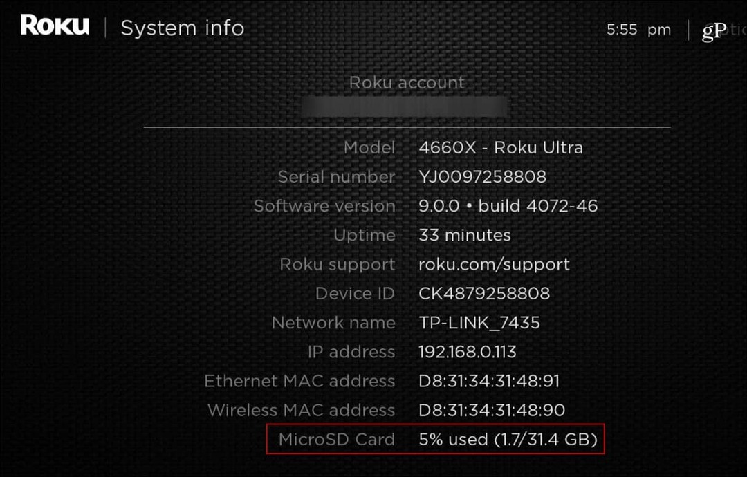 Roku_Ultra Sistem Bilgisi MicroSD Kart