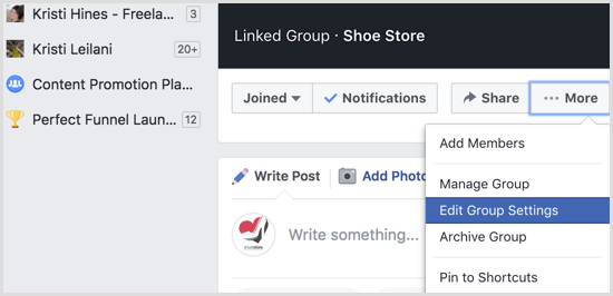 Facebook grup düzenleme ayarları