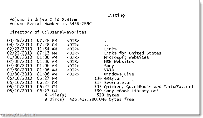 Windows 7 klasör içeriğinin basılı dizin listesi