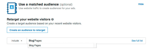 LinkedIn'de hedeflemek istediğiniz web sitesi ziyaretçi segmentlerini seçin.