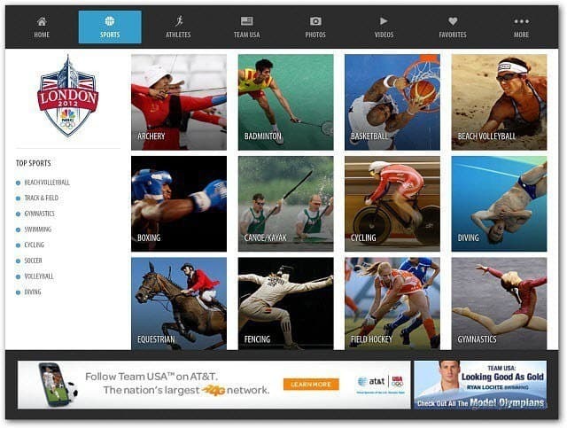 NBC Olimpiyatları Uygulaması iPad