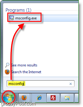 msconfig.exe dosyasını Windows 7'deki başlat menüsünden başlatın